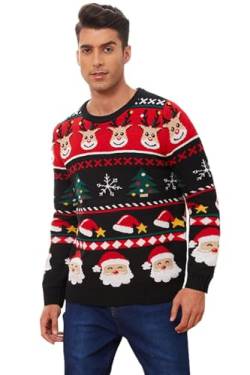 MyFav Herren Hässlicher Weihnachtspullover Gestrickte Weihnachtspullover Weihnachtsmann Neuheit Lustig Festlich Urlaub Pullover Strickwaren Top, reh / hirsch, Large von MyFav