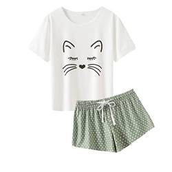 MyFav Pyjama für Damen, niedlich, Panda, T-Shirt, Nachtwäsche, Oberteil und Shorts, Set Pyjamas, Sommerkomfort Damen, grün, 38 von MyFav