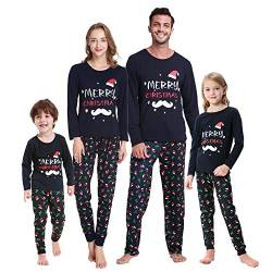 MyFav Weihnachten Schlafanzug Langarm Familien Pyjama Set Neujahr Zweiteiliger Nachtwäsche für Familien (Marineblau,Damen,S) von MyFav