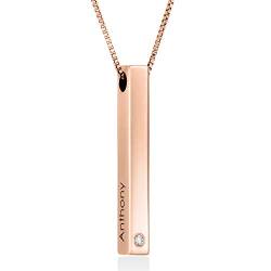 MYKA Personalisiert Vertikale 3D-Barrenkette mit Gravur mit Diamant in Sterling Silber 925 / Vergoldet - Geschenk für Damen - Mutter - Freundin (750er Rosévergoldete 925er Sterling Silber) von MyNameNecklace