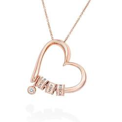 MyNameNecklace - Charmevolle Herz-Halskette mit eingravierten Perlen aus Sterling Silber 925 - Vergoldet - Geschenk für Damen - Mutter - Freundin zum Valentinstag (Diamant: 750er Rose Vergoldet) von MyNameNecklace