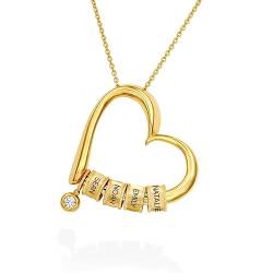 MyNameNecklace - Charmevolle Herz-Halskette mit eingravierten Perlen aus Sterling Silber 925 - Vergoldet - Geschenk für Damen - Mutter - Freundin zum Valentinstag (Diamant: 750er Vergoldet) von MyNameNecklace