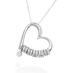 MyNameNecklace - Charmevolle Herz-Halskette mit eingravierten Perlen aus Sterling Silber 925 - Vergoldet - Geschenk für Damen - Mutter - Freundin zum Valentinstag (Diamant: 750er vergoldetes Silber) von MyNameNecklace