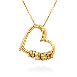 MyNameNecklace MYKA Charmevolle Herz-Halskette mit eingravierten Perlen aus Sterling Silber 925 / Vergoldet - Geschenk für Damen - Mutter - Freundin zum Valentinstag (750er Gold-Vermeil) von MyNameNecklace