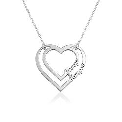 MyNameNecklace MYKA Gravierte Herzkette mit 2 Namen aus Sterling Silber 925 / Vergoldet - Geschenk für Damen - Mutter - Freundin zum Valentinstag (925er Sterling Silber) von MyNameNecklace