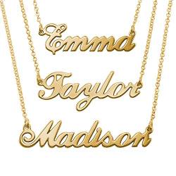 MyNameNecklace MYKA Personalisierbare Namenskette in Druckschrift- Klassik in Sterling Silber 925 / Vergoldet - Halskette für Damen (750er Gold-Vermeil) von MyNameNecklace
