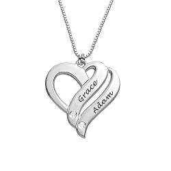 MyNameNecklace MYKA – Personalisierte 2 Herzform-Halskette mit eingravierten Namen für Frauen – CZ oder Diamantsteine – individueller Modeschmuck (925er Silber mit diamant) von MyNameNecklace