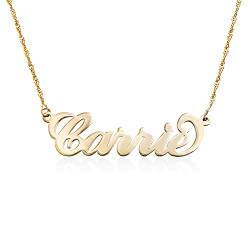 MyNameNecklace MYKA Personalisierte Carrie Namenskette aus Sterling Silber 925 / Vergoldet - Anpassbar Geschenk für Damen - Mutter - Freundin (585er Gold) von MyNameNecklace