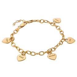 MyNameNecklace MYKA Personalisierte Gravierbares Armband mit Herz Charms aus Sterling Silber 925 / Vergoldet - Schmuck Geschenk für Damen - Mutter - Freundin (750er Gold-Vermeil) von MyNameNecklace