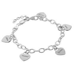 MyNameNecklace MYKA Personalisierte Gravierbares Armband mit Herz Charms aus Sterling Silber 925 / Vergoldet - Schmuck Geschenk für Damen - Mutter - Freundin (925er Sterling Silber) von MyNameNecklace