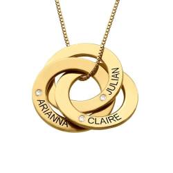 MyNameNecklace MYKA Personalisierte Russische Ring Halskette mit Gravur auf Drei Ringen - Weihnachten Graviert Name Schmuck Geschenk für Damen - Freundin (mit Diamanten: 750er Gold Vermeil) von MyNameNecklace