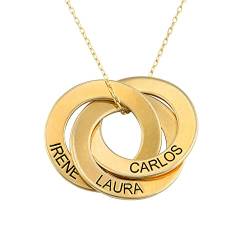 MyNameNecklace MYKA Personalisierte Russische Ring Halskette mit Gravur auf Drei Ringen aus Sterling Silber 925 / Vergoldet - Geschenk für Damen - Mutter - Freundin (417er Gold) von MyNameNecklace
