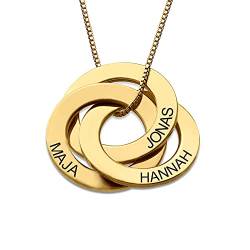 MyNameNecklace MYKA Personalisierte Russische Ring Halskette mit Gravur auf Drei Ringen aus Sterling Silber 925 / Vergoldet - Geschenk für Damen - Mutter - Freundin (750er Gold-Vermeil) von MyNameNecklace