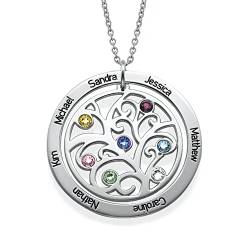 MyNameNecklace MYKA – Personalisierte Stammbaum-Halskette mit eingravierten Namen und Geburtssteinen für die Frau – individuelles Schmuckgeschenk für Mama – runder CZ-Stein-Anhänger (925er Silber) von MyNameNecklace