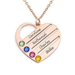 MyNameNecklace MYKA – Personalisierte gravierte Herzform-Halskette mit CZ-Geburtssteinen oder Diamanten für Frau – Individuell Beschrifteter Schmuck – Silber oder Gold (750er Rosé Gold Vermeil) von MyNameNecklace