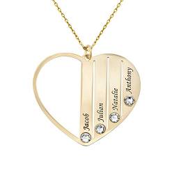 MyNameNecklace MYKA – Personalisierter Herzanhänger mit Geburtssteinen oder Diamantoptionen – Gravierte Namenskette für Mama – Maßgeschneiderter Schmuck für den Muttertag (417er Gold) von MyNameNecklace