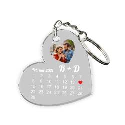 MyPrezzie Schlüsselanhänger Herz personalisiert im Kalender Design mit Foto| 4,5 x 4,5 cm I Personalisierte Geschenke | Jahrestag Geschenk für Ihn & Sie | Partner Geschenke I Beste Freunde von MyPrezzie