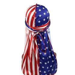 Myazs Unisex Seidiger Satin Durags Lustiger Dollar Amerikanische US-Flagge Druck Motorhaube Hut Hip Hop Motorrad Piraten Totenkopf Kappe für Kopf Wr Imitation Seide Satin Durags von Myazs