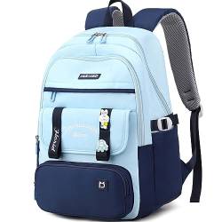 Myhozee Schulrucksack Jungen Mädchen Teenager - Schulranzen Damen Schultasche Groß Wasserdicht Rucksack Schule Tasche School Backpack für Reise Arbeit Lässig Alltag, Blau von Myhozee