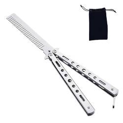 Miyosus Butterfly Kamm Faltbarer Taschenkamm - Foldable Metal Comb for Men, Portable Butterfly Comb, Edelstahlkamm for Hair Barber Comb Hair Styling Accessories with Storage Bag (Silber) von Myiosus