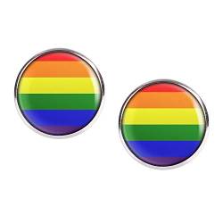 Mylery Ohrstecker Paar mit Motiv Regenbogen-Fahne Rainbow-Flag LGBT silber 16mm von Mylery