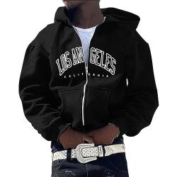 Herren Y2K Jacke Zip Up Hoodies Buchstaben Graphics Strickjacke mit Kapuze Baggy Hip Hop Vintage Sweatshirt Langarm Basic Sweatshirt Pullover mit durchgehendem Reißverschluss von Mymyguoe