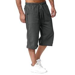 Mymyguoe 3/4 Leinen Hose Herren Cargo Shorts Sommer Outdoor Freizeitshorts Atmungsaktives Jogginghose Mode Einfarbige Strandshorts Elastischer Bund Sportshorts Stretch Shorts Bermuda Shorts von Mymyguoe