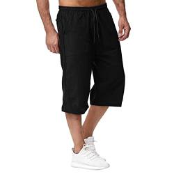 Mymyguoe 3/4 Leinen Hose Herren Cargo Shorts Sommer Outdoor Freizeitshorts Atmungsaktives Jogginghose Mode Einfarbige Strandshorts Elastischer Bund Sportshorts Stretch Shorts Bermuda Shorts von Mymyguoe