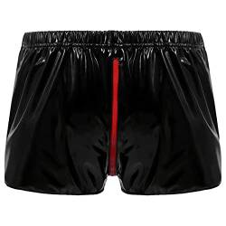 Mymyguoe Herren Leder Boxershorts Lack glänzend Optik Wetlook Unterwäsche Latex Kurze Hose Lack- Optik Hipster Männer Slip Pants Erotik Dessous Unterwäsche von Mymyguoe