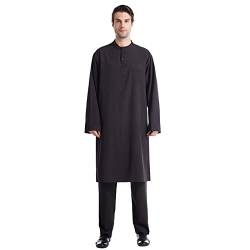 Mymyguoe Herren Middle East Thobe mit Hosen - Männer Muslim Langarm Thobe Lose Kaftan Casual Dubai Arab Kaftan Kleidung Herren Islamische Kostüm 2pcs/Set 2-teiliger Freizeithose Anzug von Mymyguoe