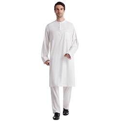 Mymyguoe Herren Middle East Thobe mit Hosen - Männer Muslim Langarm Thobe Lose Kaftan Casual Dubai Arab Kaftan Kleidung Herren Islamische Kostüm 2pcs/Set 2-teiliger Freizeithose Anzug von Mymyguoe