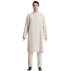 Mymyguoe Herren Muslimische Kleidung Mit Fronttasche Zweiteiliges Set Middle East Thobe mit Hosen Gebetskleidung Lose Kaftan Casual Dubai Arab Kaftan Kleidung Freizeithose Anzug von Mymyguoe