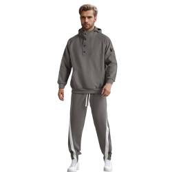 Mymyguoe Herren Oversized Freizeitanzug Jogginganzug Winter Plüsch Trainingsanzug mit Knopfverschluss Langarm-Sportbekleidung Winddicht Sporttraining Fitness Laufanzug von Mymyguoe