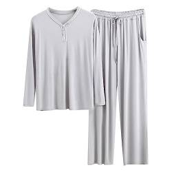 Mymyguoe Herren Pyjama lang modal Schlafanzug aus Baumwolle Zweiteiliger Pyjama für Männer Herbst Winter Nachtwäsche Langarm Hausanzug Sleepwear Nachtwäsche Langarm Shirt und Hose von Mymyguoe