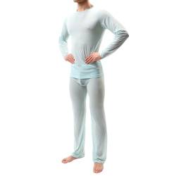 Mymyguoe Herren Schlafanzüge Langarm transparent Hausanzug Warme Polar Fleece Pyjama Set Plus Size Langarm- und Hosenset Clubwear Einfarbig Schlafoverall von Mymyguoe