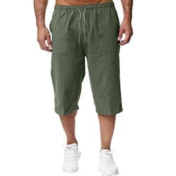 Mymyguoe Kurze Hosen Herren 3/4 Leinen Shorts Baumwolle Capri Shorts Sommer Leinenhose Lässige Männer Strandhose Freizeithose Sommershorts mit Tunnelzug Joggingshort von Mymyguoe