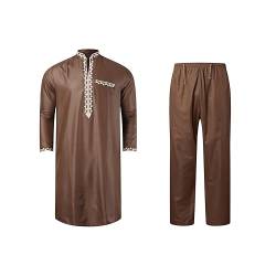 Mymyguoe Robe Herren Kaftan Ethnisch Robe Arabische Roben Muslimische Kaftan Kleidung 2pcs/Set Muslim Hemd und Hose Nachthemd Langarm Schlafanzug lang Herbst Winter Warmes Kleider von Mymyguoe