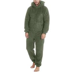 Oversized Herren Warm Fleece Overall Pyjama mit Kapuze Hausanzug Jumpsuit Strampler Langarm Einteiler Hoodies Schlafanzug Einteiler Winter Thermo Homewear Schlafoverall Jumpsuit von Mymyguoe