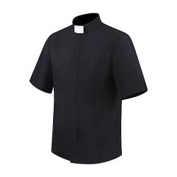 Priester Kostüm Herren Priesterhemd mit Tab Kollar Kragen Pfarrer Langarm Priester Klerus Hemd Schwarz Exorzist Kostüm Pastor Zubehör Faschings Gothic T-Shirt Steampunk Cosplay Tops von Mymyguoe