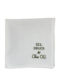 Serviette weiß "SEX, DRUGS & OLIVE OIL" von Mynapkin