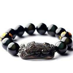 Kristall-Armband, schwarzes Obsidian-Armband, natürliches EIS-Regenbogen-Augen-Obsidian-Armband, 13 mm, PiXiu-Armband for Männer und Frauen von MyrXFb