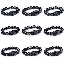 MyrXFb Kristall-Armband, schwarzes Obsidian-Armband, natürlicher schwarzer Obsidian, Glücks-Amulett-Armbänder, Schnitzerei, Natal-Buddha, acht Schutzpatron, chinesischer Zwölf-Sternzeichen-Schmuck von MyrXFb