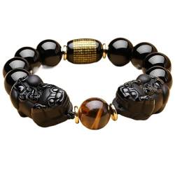 MyrXFb Kristall-Armband,Schwarzer Obsidian Armband, Reichtum Double Obsidian Yellow Tiger Eye Abwehr böser Geister, Double Pixiu, 16 mm (Color : Double Pixiu_10mm) von MyrXFb