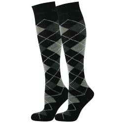 Mysocks® Knie hoch Argyle Socken Schwarz Dunkel Anthrazit Esche Weiße Linie von Mysocks