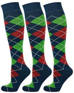 Mysocks 3 Paare Unisex Kniestrümpfe Argyle Socken Marine Grün Rot von Mysocks