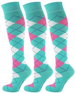 Mysocks 3 Paare Unisex Kniestrümpfe Argyle Socken Minze Base Rosa und weiß von Mysocks