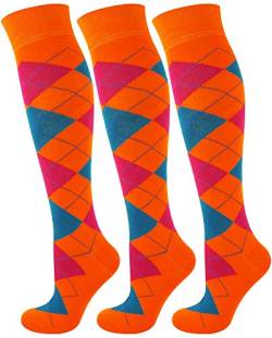 Mysocks 3 Paare Unisex Kniestrümpfe Argyle Socken Orange von Mysocks