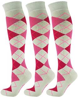 Mysocks 3 Paare Unisex Kniestrümpfe Argyle Socken Rosa fuchsia Rosa fuchsia von Mysocks