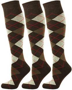 Mysocks 3 Paare Unisex Kniestrümpfe Argyle Socken braun Sahne rote Linie von Mysocks