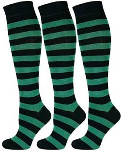 Mysocks 3 Paare Unisex Kniestrümpfe lange Socken Streifen Grün Schwarz von Mysocks